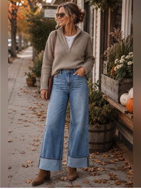 HALARA Denim - Halara Flex High Waisted Wide Leg Cuffed Jeans Stretch Denim Size S 4-6